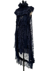 Extraordinary Fall 2008 Chanel by Karl Lagerfeld Blue Lace & Chiffon Dress & Cape Set