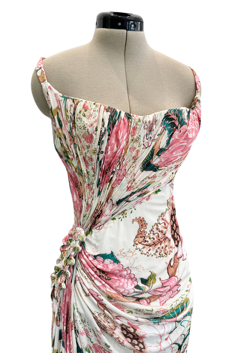 Phenomenal Spring 2006 Roberto Cavalli Pink Floral Print on Ivory Jersey Dress (Copy)