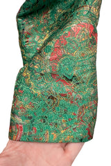 c1993 Yves Saint Laurent Brilliant Green Cropped Jacket w Gold & Red Metallic Detailing