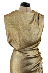 Iconic Fall 1991 Yves Saint Laurent Runway Slinky Gold Lame Dress w Gold Button Details