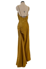 Stunning 1968 Mr Blackwell Custom Deep Copper Gold Silk Dress w Hip Swag & Flower Pin