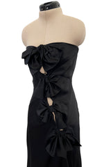 Incredible Spring 2003 Christian Dior by John Galliano Black Silk Open Cut Out Bow Dress w High Slit