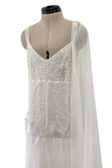 Stunning 2005 Chanel by Karl Lagerfeld White Sequin Detailed & Silk Tulle Dress w Ribbon Detail