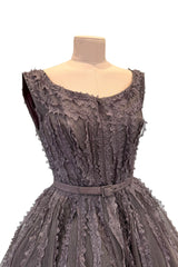 Exceptional 1950s Jacques Heim Golden Era Haute Couture Ultra Rare Purple-Gray Net & Handmade Lace Dress