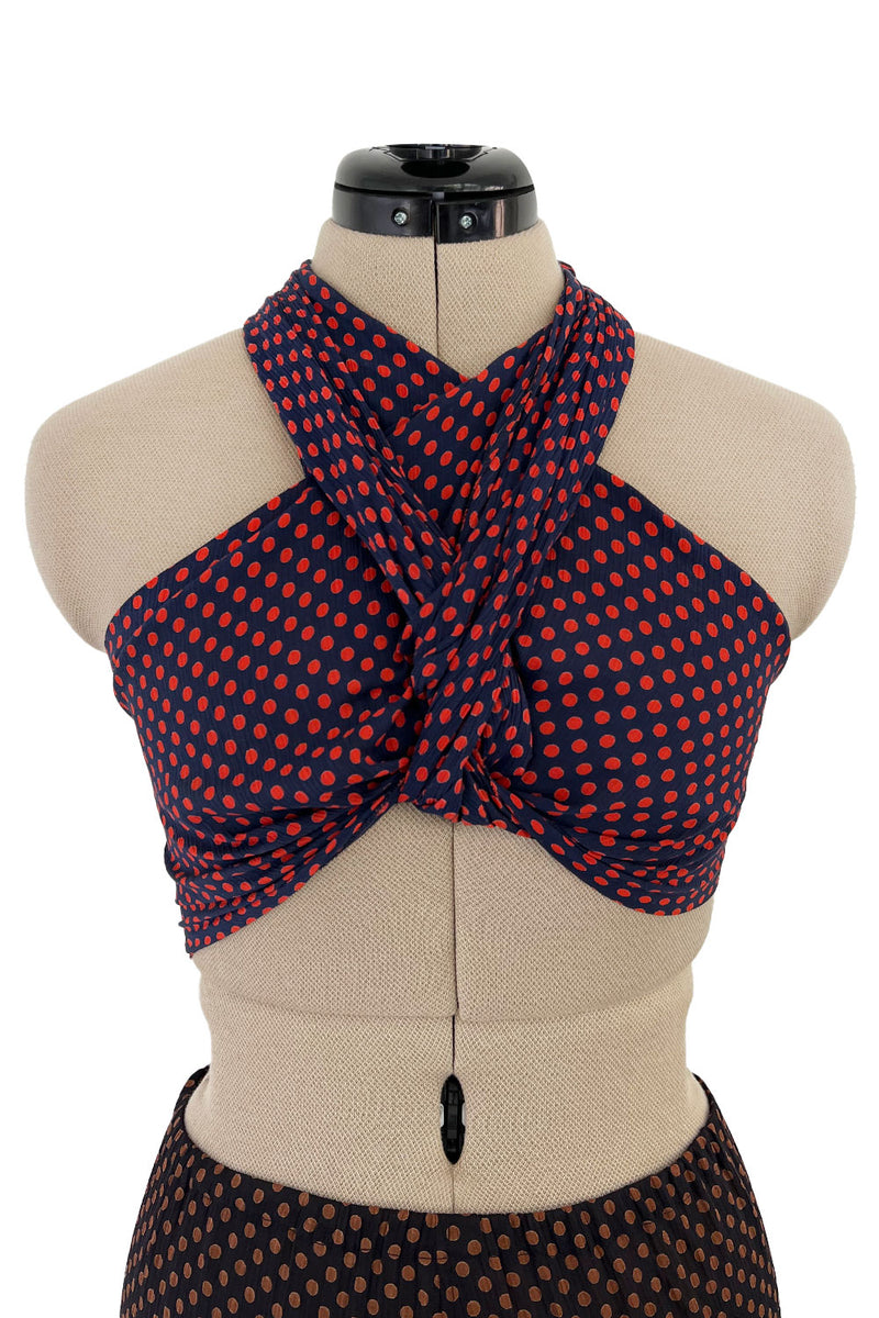 Prettiest Spring 1971 Yves Saint Laurent Documented Dotted Ruffle Skirt & Tie Halter Top Set