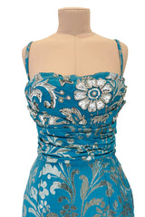 Incredible Resort 2008 Christian Dior by John Galliano Blue & Silver Brocade Dress w Beaded Bodice