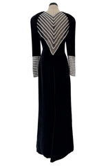 Incredible Fall 1986 Valentino by the Original Mr. Valentino Black Velvet Dress w Rhinestone Insets