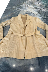 Incredible 1920s or Earlier Unlabeled Ultra Fine Natural Linen Jacket w Hand Carved Buttons