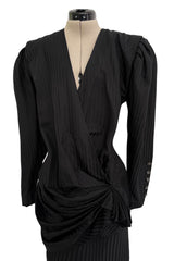 Fabulous Spring 1985 Emanuel Ungaro Haute Couture Runway Black Stripe Jacket & Skirt Set