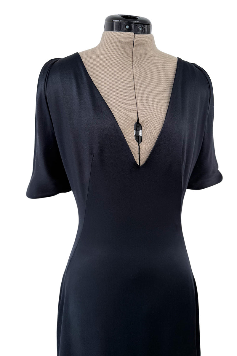 Fabulous 2010 Alexander McQueen Bias Cut Liquid Black Silk Dress w Amazing Wide Loop Sleeves