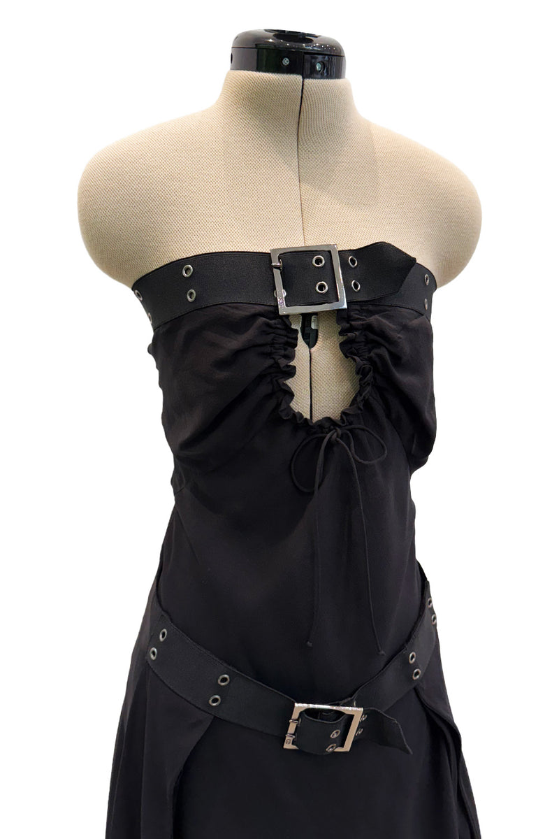 Sexy Fall 2002 Christian Dior by John Galliano Look 23 in Black Strapless Silk w Buckle Details