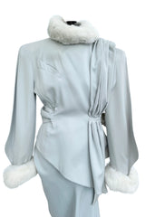 Ultra Rare Fall 1986 Thierry Mugler Ad / Runway Pale Ice Blue Suit w Faux Fur Cuffs & Collar