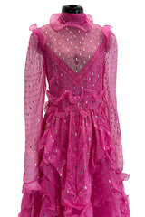 Spring 2018 Valentino by Pierpaolo Piccioli Pink Silk Organza Dress w Rhinestones & Metallic Silver Appliques