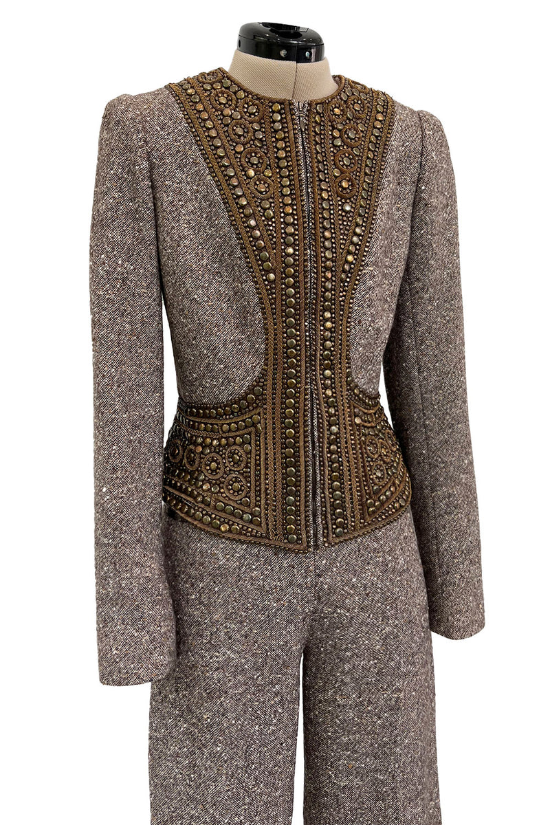 Documented & Rare Fall 2004 Alexander McQueen Tweed Pant Suit w Elaborately Embellished Jacket