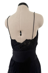 Beautiful 1990s Original Valentino Haute Couture Black Silk Dress w Handmade Lace Detailing