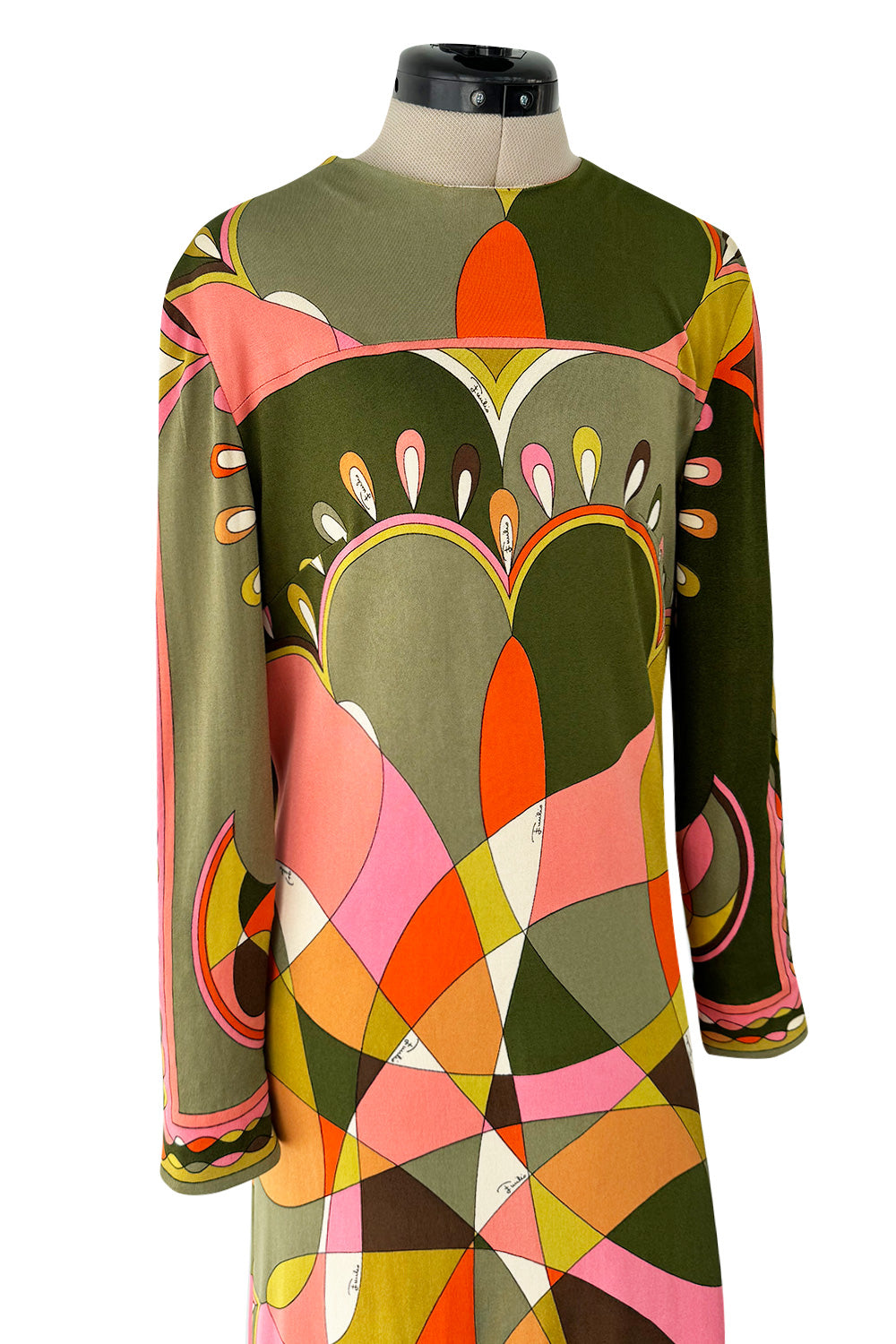Fantastic 1960s Emilio Pucci Green Pink Coral & Orange Abstract