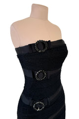 Fantastic Spring 1987 Yves Saint Laurent Strapless Dotted Silk Net Strapless Dress w Rhinestone Detail & Full Lower Skirts