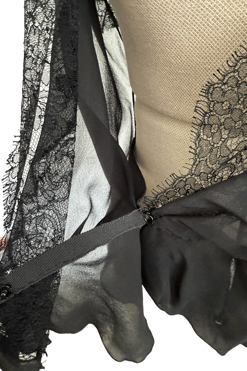 Beautiful mid-1980s  Emanuel Ungaro Haute Couture Black Silk Chiffon & Handmade Lace Wrap Top