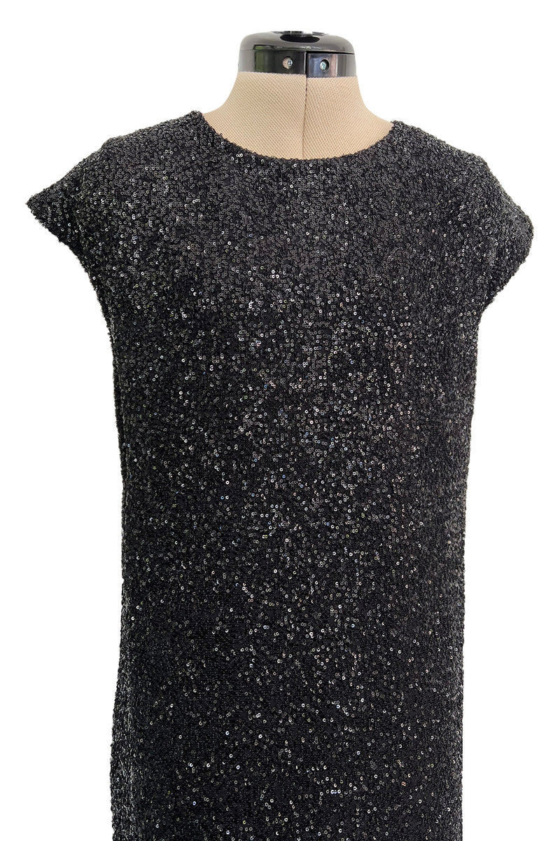 Glamourous 2014 Christian Dior by Raf Simons Densely Covered Black Sequin Dress w Pink Lining