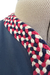 Spring 1977 Yves Saint Laurent Runway Blue Cotton Jacket w Wide Red, White & Blue Braided Trim