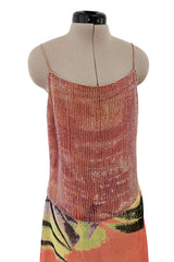 Prettiest Spring 2000 Giorgio Armani Runway Dusty Pink Beaded Halter Top & Silk Chiffon Skirt Set