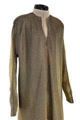 Wonderful 1970s Halston Metallic Gold Lame Lurex Full Length Caftan Dress w Notched Neckline