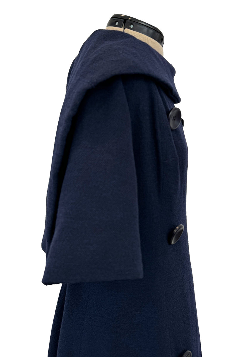 Late 1950s Christian Dior London by Marc Bohan Numbered Blue Shift Dress w Button Detailing