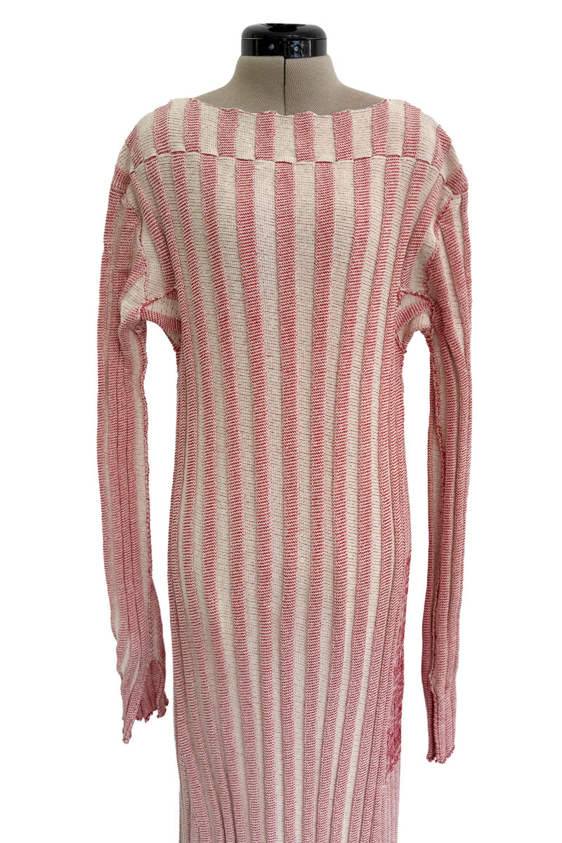 Iconic Spring 2017 Celine by  Pheobe Philo Pale Red-Pink & Ivory Knit Sweater Dress w Exaggerated Ribbing