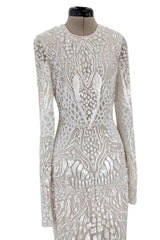 Beautiful Spring 2022 Naeem Khan Bridal Collection 'Salinas' Ivory Net Dress w Sequin Pattern & Trained Skirt