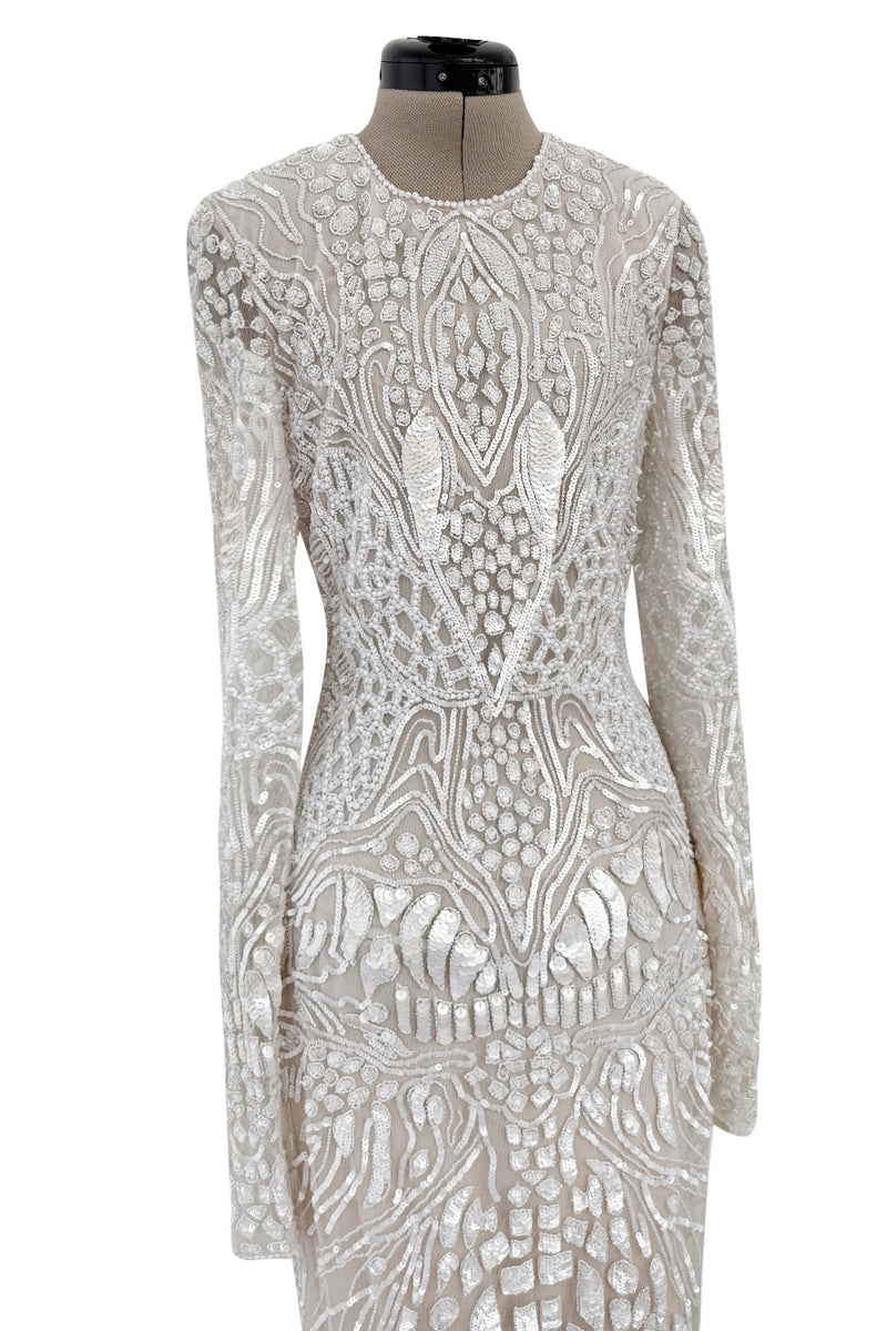 Beautiful Spring 2022 Naeem Khan Bridal Collection 'Salinas' Ivory Net Dress w Sequin Pattern & Trained Skirt
