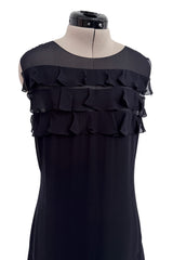 Spring 2001 Chanel by Karl Lagerfeld Midnight Blue Silk Chiffon Dress w Ruffles & Low Back