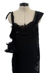 Phenomenal Fall 2006 John Galliano Black Silk Chiffon Dress w Sequins & Beading