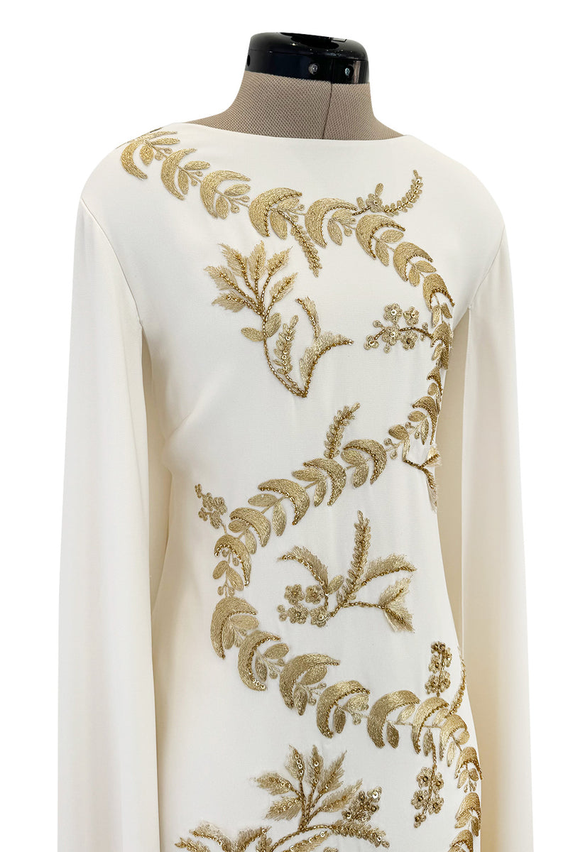 Spring 2019 Oscar de la Renta by Laura Kim & Fernando Garcia Gold Embellished Ivory Caftan Dress