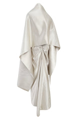 Minimalist 1990s Givenchy Silver Undertone Ivory Strapless Silk Dress w Back Gathering & Shawl