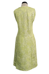 Fall 1966 Chanel Haute Couture by Coco Chanel Pale Green Metallic Lame Dress & Jacket Set