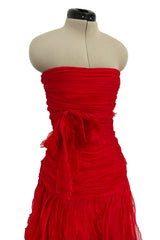Spring 2007 Valentino Runway Look 57 Strapless Red Silk Chiffon Ruffle Dress
