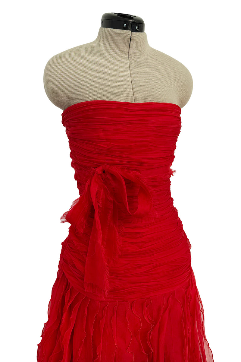 Spring 2007 Valentino Runway Look 57 Strapless Red Silk Chiffon Ruffle Dress
