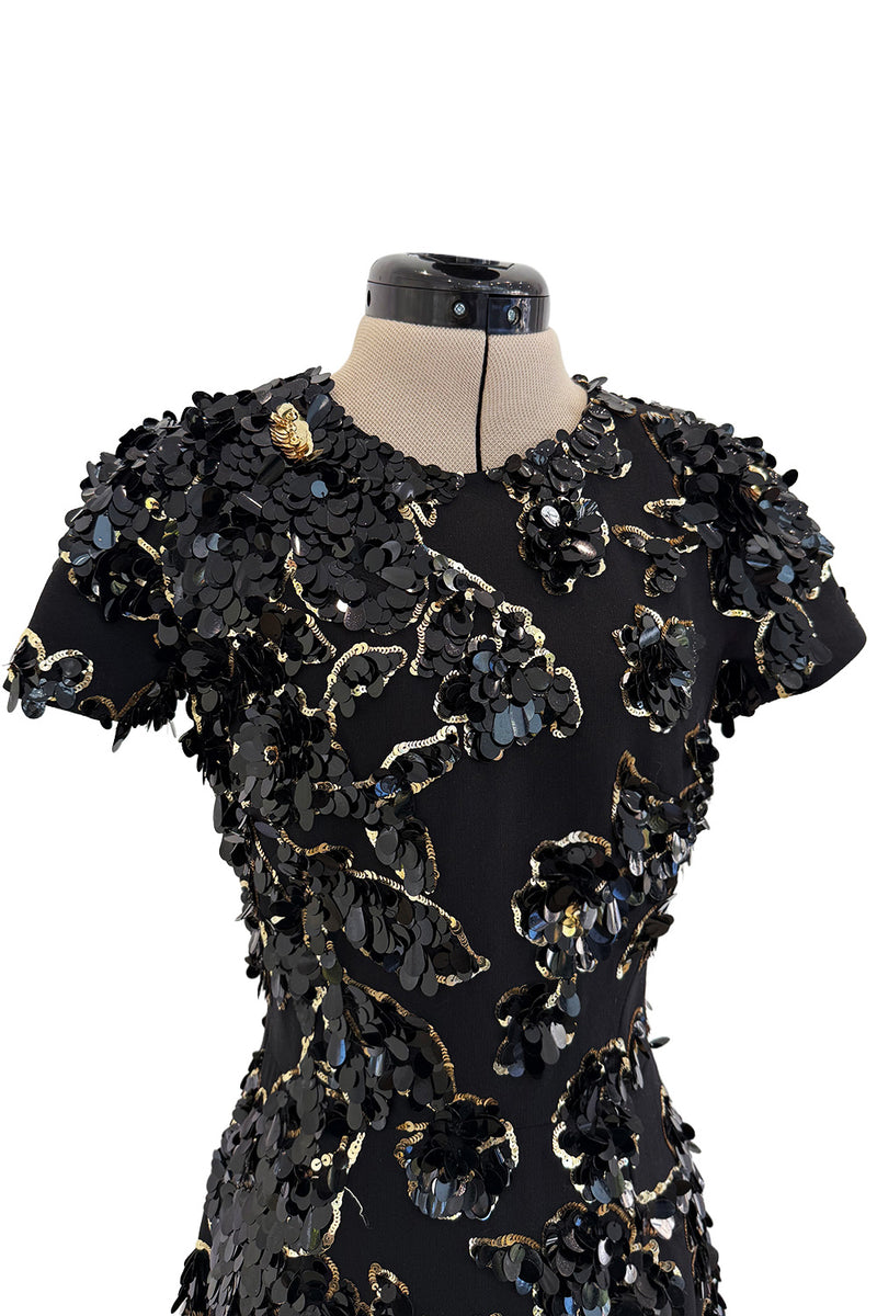 Chic Resort 2018 Michael Kors Runway Look 44 Black Dress w Elaborate Gold & Black Sequin Detailing