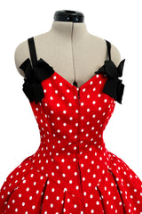 Spring 1988 Christian Lacroix Demi-Couture Runway Red Polkadot Dress w Detachable Sleeves