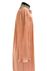 Versatile 1981 Bill Tice Full Length Pleated Peach Coloured Jersey Coat w Gold Cord Detailing