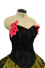 Rare Spring 1988 Christian Lacroix Demi-Couture Luxe Label Strapless Mini Dress w Lace & Bow Details