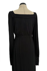 Fall 1974 Yves Saint Laurent Runway & Ad Campaign Black Silk Jersey Dress w Cord Detailing