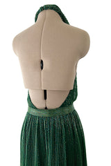 Phenomenal & Rare 1979 Halston Couture Andy Warhol Filmed Green Beaded Halter Dress w Open Back