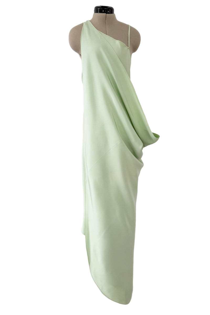 Rare Spring 1978 Philippe Venet the Haute Couture Runwau Sample Pale Mint Silk One Shoulder Dress