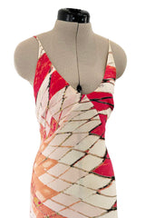 Spring 2004 Roberto Cavalli Long Version of Runway Look 23 Feather Light Silk Coral & Gold Print Dress
