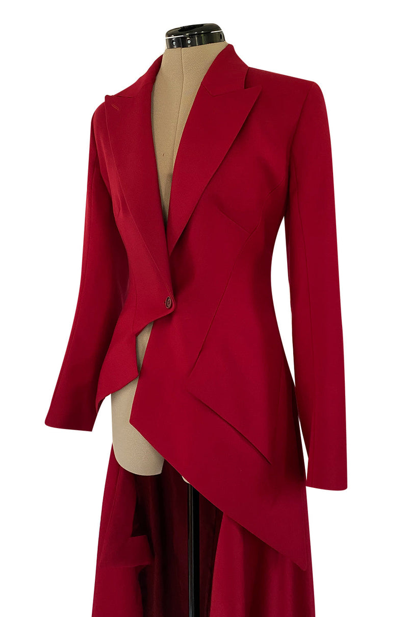 Important Fall 1999 Alexander McQueen 'The Overlook' Immaculately Tailored Deep Red Fantail Coat