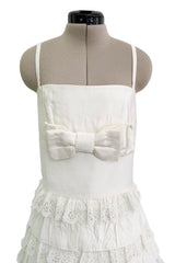 Dreamiest 2010s Valentino Off White Silk Wedding Dress w Tiered Ivory Lace & Ruffle Skirt