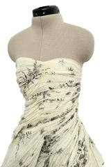 Spring 2004 Prada by Miuccia Variation on Look 52 Printed Ivory Strapless Cotton Dress