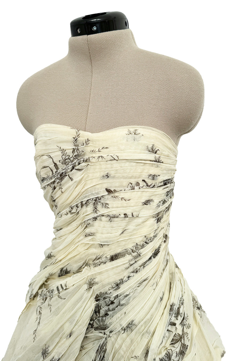 Spring 2004 Prada by Miuccia Variation on Look 52 Printed Ivory Strapless Cotton Dress