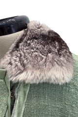 Fall 2005 Roberto Cavalli Green Boucle Jacket w Chinchilla Collar, Rhinestone, SIlk & Velvet Detailing